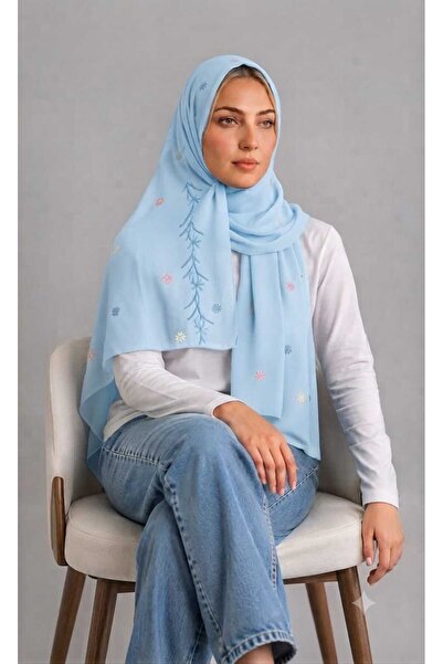 Veil Designer طرحه بوال بنفسجي طبقتين بتطريز ملون علي كامل الطرحة بقماش يابان...