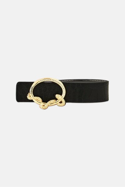 AUDEN CAVILL Women Animal Print Reversible Leather Belt, Black