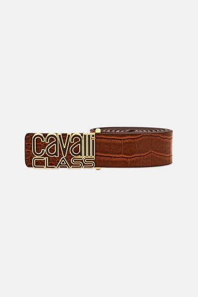 Cavalli Class Women Brand Logo Leather Belt, Brown