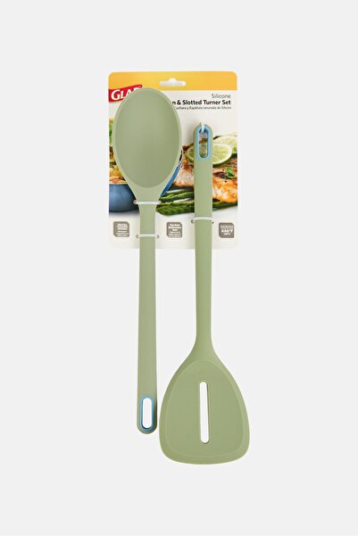 Glad 2 Pieces Silicone Spoon And Slotted Turner Set, Green
