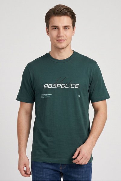 883 Police Men Crew Neck Short Sleeve Graphic Print T-Shirt, Green