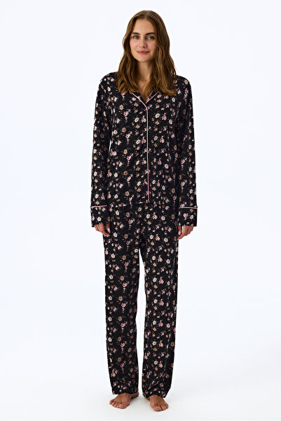 Penti Siyah Floral Dream Uzun Kollu Gömlek Pantolon Pijama Takımı