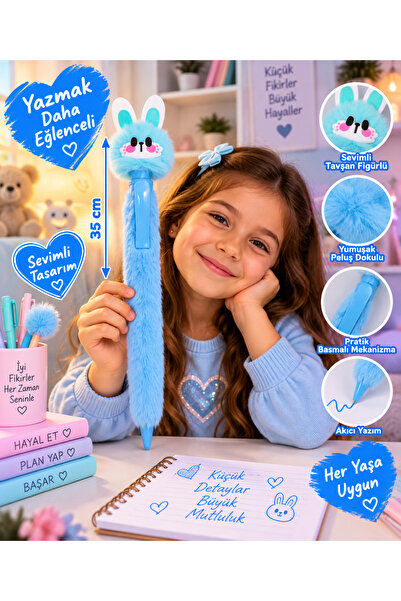 seymen bıçakçılık 35 cm Furry Plush Pen with Rabbit Figure Cute Pen for Child...