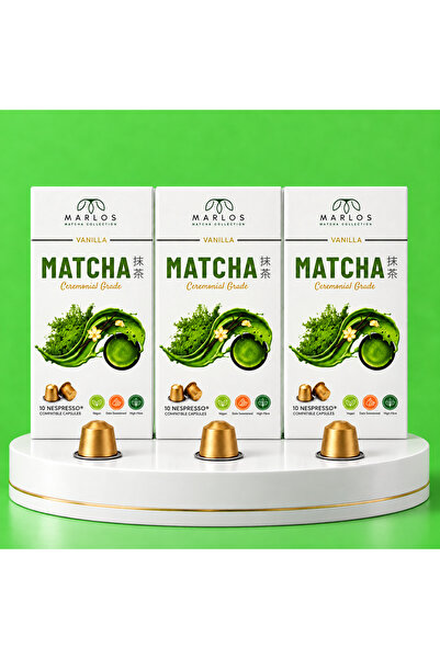 MARLOS Vanilyalı Matcha Çayı Kapsülü Nespresso Makine Uyumlu 3 Kutu 30 Kapsül