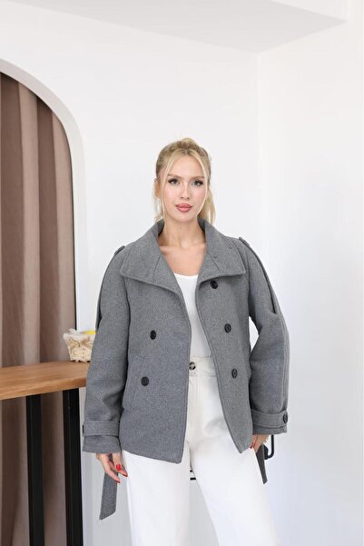Moda Palmiss Dik Yaka Kısa Astarlı Kaşe Kaban