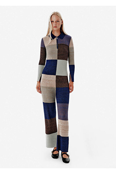Knitss Renk Blok Geniş Paça Triko Pantolon