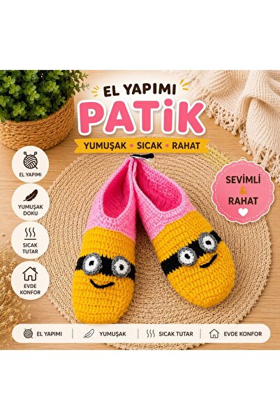 Berliva Home Sevimli Minyon Figürlü El Örgüsü Bebek & Çocuk Patik - Pembe Sar...