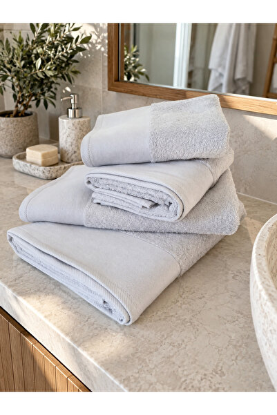 Tanem Home %100 Pamuklu Saten Bordürlü 2'li Havlu Seti 50x90 El Yüz + 70x140 Banyo Havlusu