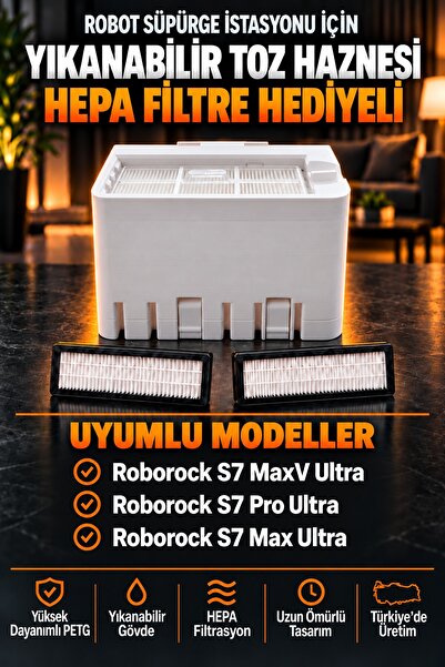 Roborock S7 Ultra Serisi Uyumlu Yıkanabilir Yeniden Kullanılabilir Robot Süpürge Toz Haznesi
