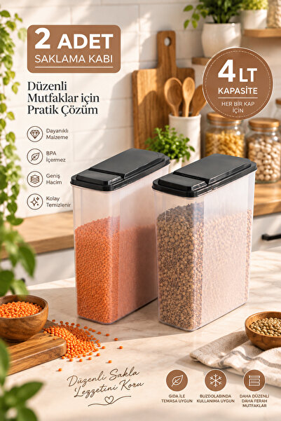 Porsima Ak-571 2'li 4 Lt Erzak Saklama Kabı Seti (2 x 4 Lt) – Ölçü Çizgili, P...