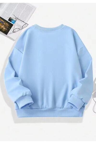 MORNİNG KİDS Kız Çocuk Smile Baskılı Bisiklet Yaka BEBE MAVİ Sweatshirt