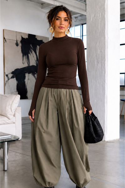 COMBİNE MİCHAİL Women's Slim Cut Viscose Casual Brown Blouse