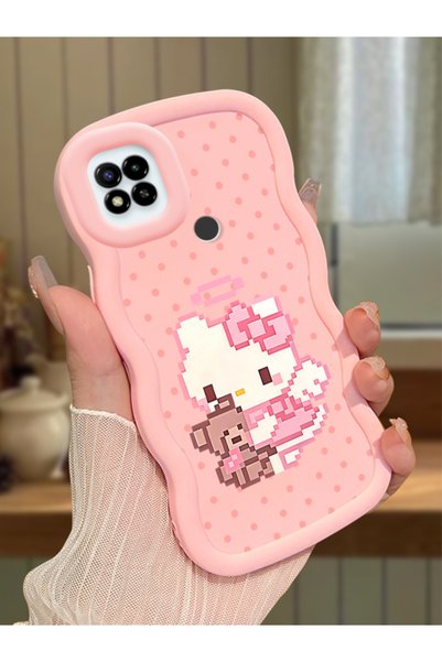 ucuc Redmi 9C/10A Uyumlu Pembe Silikon Piksel Noktalı Kitty Kılıf Kamera Koru...