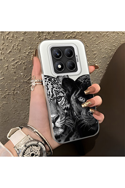 SLIMFELT Redmi Note 14 Pro 4G/5G Uyumlu Vahşi Siyah Beyaz Leopar Baskılı Kılı...