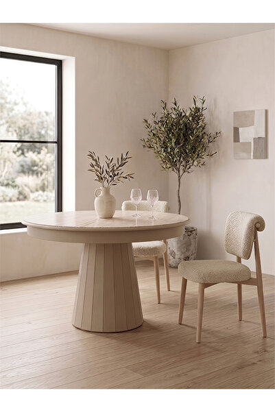Gazzini Furniture Vera Traverten Yuvarlak Açılır Ahşap Mutfak Masası