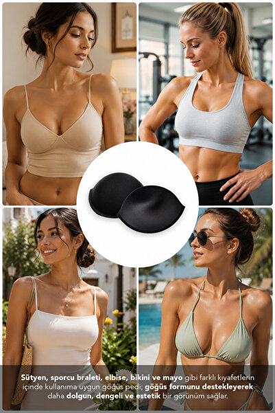 Juene Half Padded Breast Pad - Swimwear Bikini Washable Bra Support Pad Black