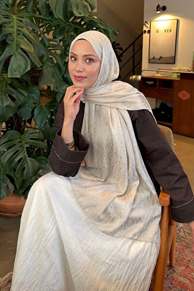 lamelif Qq Pattern Ayrobin Floral Jacquard Shawl Stone