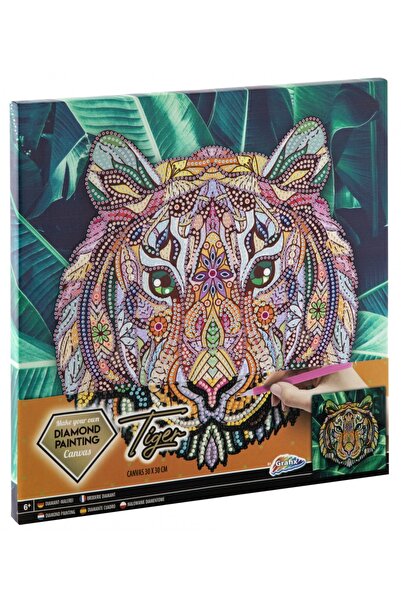 GRAFİX Set creativ cu strasuri, Diamond paint, Canvas Tigru, Moxy