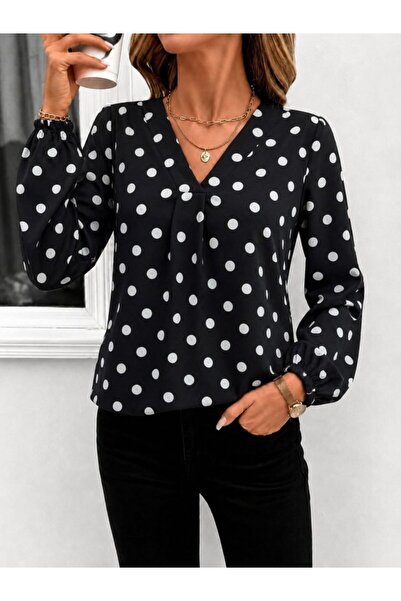 JANES Women's long sleeve v-neck pleated front leopard print supreme blouse