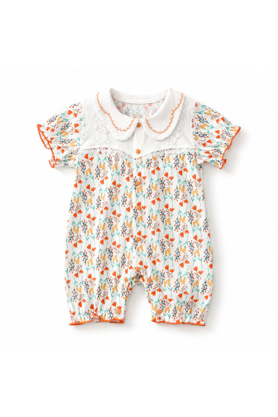 Hibobi Premium 3-18 Months Cotton Baby Girl Romper with Peter Pan Collar, Lac...
