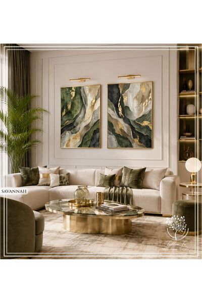 Tablomtr Savannah - Dijital Baskılı Gold Metal Çerçeveli Gerçek Camlı 2'li De...