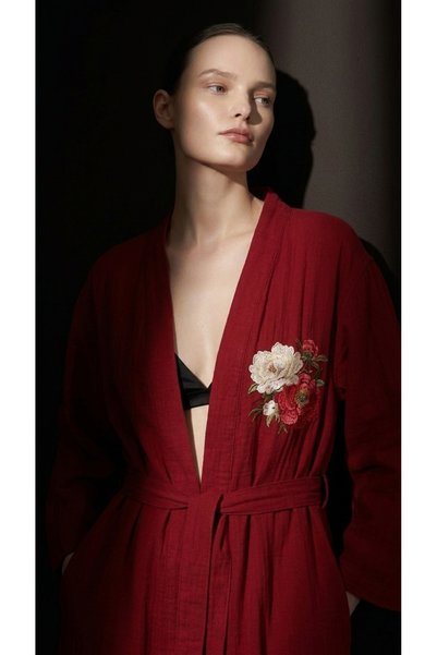 Minteks Shadowed Majestic %100 Pamuk Müslin Kimono Sabahlık