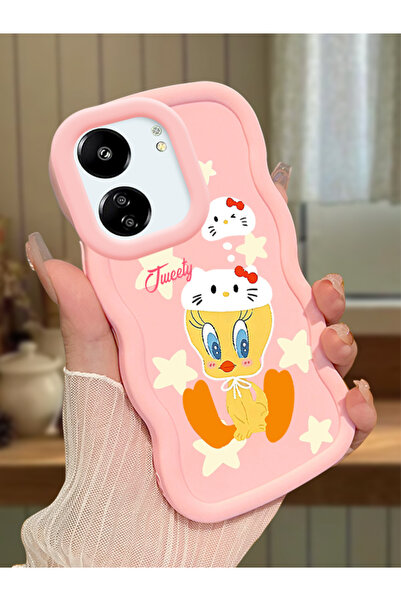 ucuc Redmi 13C 4G/5G Uyumlu Pembe Silikon Sevimli Tweety Kılıf Kamera Korumal...