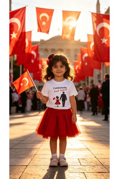 Cumhuriyetin küçük kızıyım baskılı çoçuk tişörtü