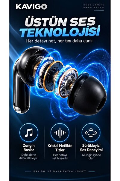 kawigo Bluetooth Kulaklık 6.0 Kablosuz Kulak İçi Kulaklık ANC ENC 4 Mikrofon Kulaklık Type-C Hızlı Şarj 32 Saat IPX4