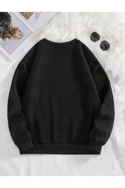 MORNİNG KİDS Kız Çocuk Leoparlı Dance Girl Baskılı Bisiklet Yaka Siyah Sweatshirt