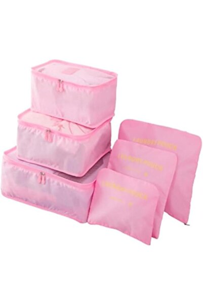 HALAMODO 6PCS Storage Case, Portable Travel Luggage Suitcase Bag (Pink)