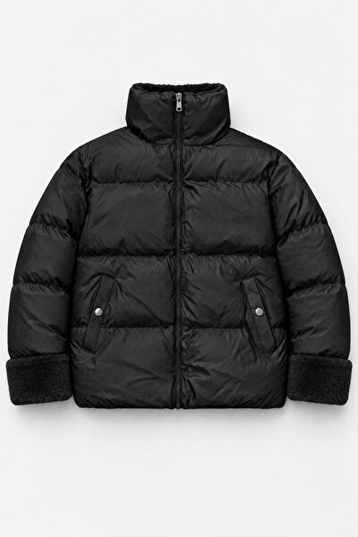 Perendi Girl's Stand Collar Plush Detailed Puffer Coat