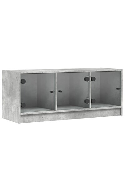 vidaxl Comodă TV cu uși din sticlă, gri beton, 102x37x42 cm