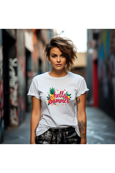 OKTANE Tricou vara Hello summer ananas alb 3XL