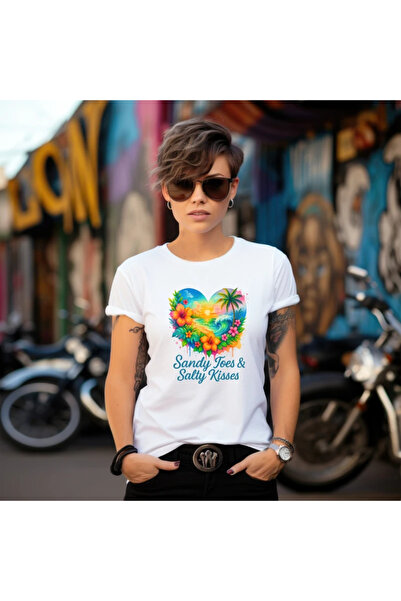 OKTANE Tricou vara Sandy toes and salty kisses alb 2XL
