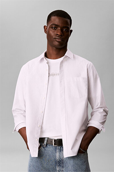 Calvin Klein Erkek Pamuklu Bisiklet Yaka Kısa Kollu Beyaz T-Shirt