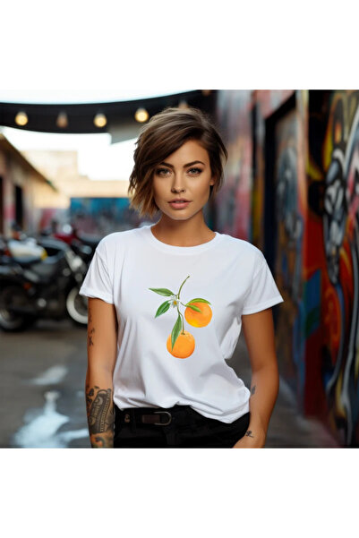 OKTANE Tricou dama Portocala model 4, de vara, Fructe, 100%bumbac, culoare al...