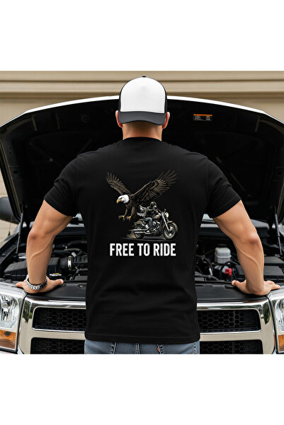 OKTANE Tricou Free to ride cu vultur pe motocicletă negru 2XL