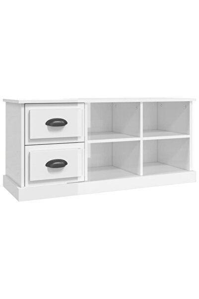 vidaxl Comodă TV, alb extralucios, 102x35,5x47,5 cm, lemn prelucrat