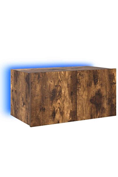 vidaxl Comodă TV de perete cu lumini LED, stejar fumuriu, 60x35x31 cm