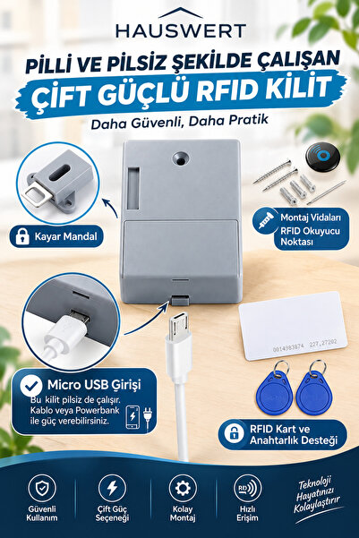 hauswert RFID Kartlı Görünmez Dolap Kilidi - Mobilya ve Ofis İçin Gizli Güven...