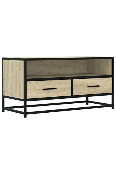 vidaxl Comodă TV, stejar sonoma, 80x34,5x40 cm, lemn prelucrat și metal