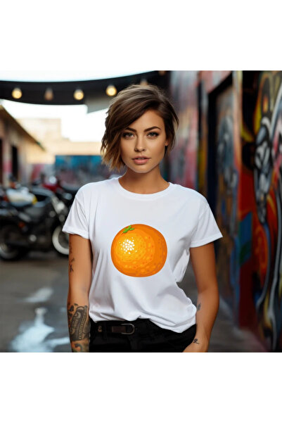 OKTANE Tricou dama Portocala model 1, de vara, Fructe, 100%bumbac, culoare al...