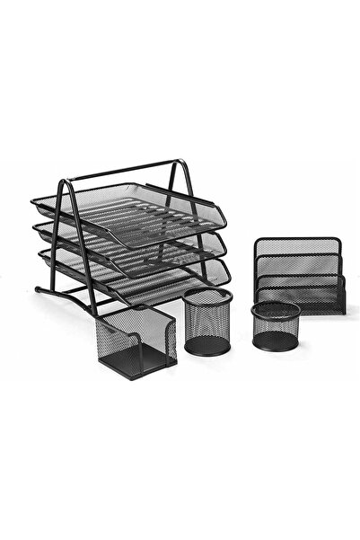 Biki ™ Premium Set of 5 Metal Desk Organizer 3-Tier File Tray, Letter Shelf, ...