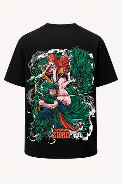 nirvoda Oversize Zoro and Nami Dragon One Piece Printed T-Shirt - Large Print...