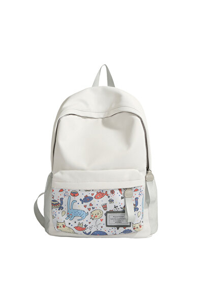 Take Two By Styli White Nylon Casual Backpack with Animal Print