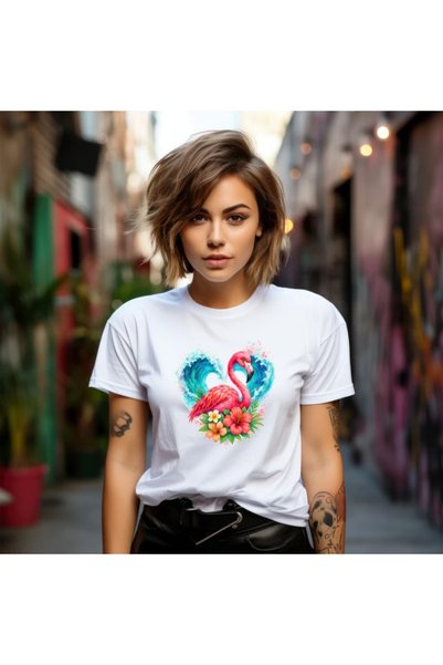 OKTANE Трико Фламинго със сърца и вълни, бял, 3XL