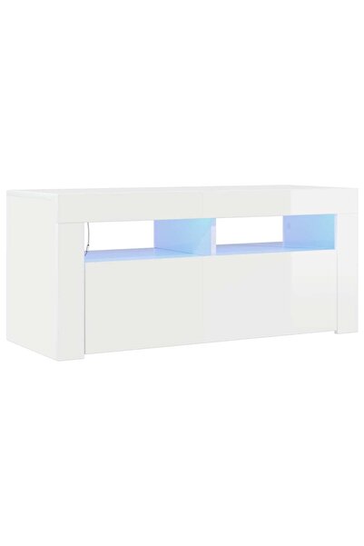 vidaxl Comodă TV cu lumini LED, alb extralucios, 90x35x40 cm