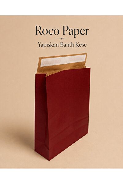 roco paper Yapışkan Bantlı Kraft Kese Kağıdı, Bordo, 25x8x30 Cm - 24'lü Paket...