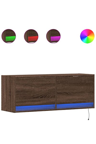 vidaxl Comodă TV de perete cu lumini LED, stejar maro, 100x31x38 cm